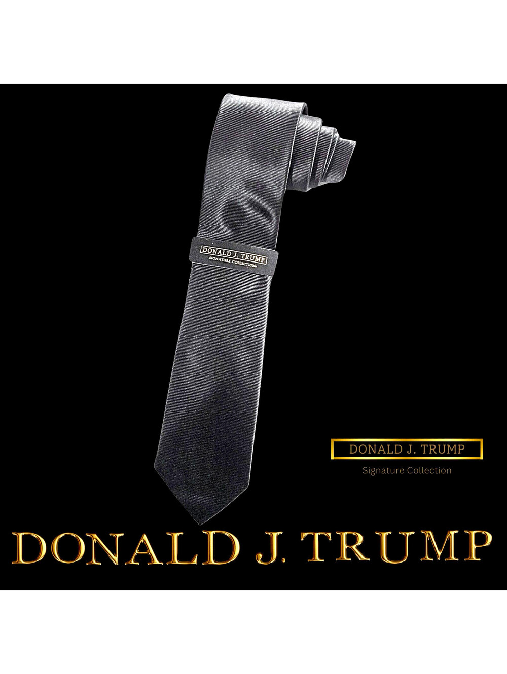 Donald Trump Signature Collection Necktie Tie President Solid Black Ribbed NWT